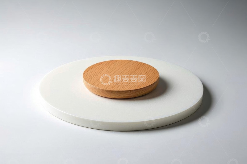 高清大图下载【趣麦麦图】圆形木质物件置于白色底座上