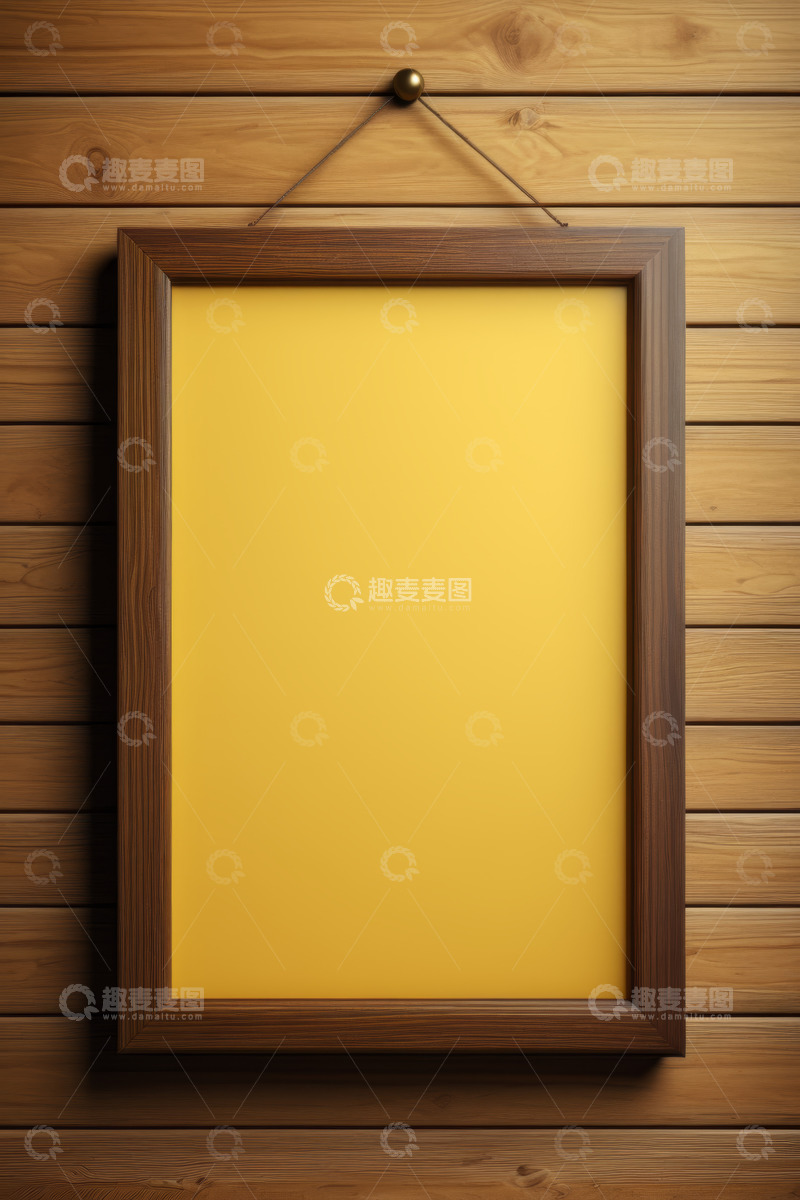 高清大图下载【趣麦麦图】木质墙面上悬挂的棕色相框