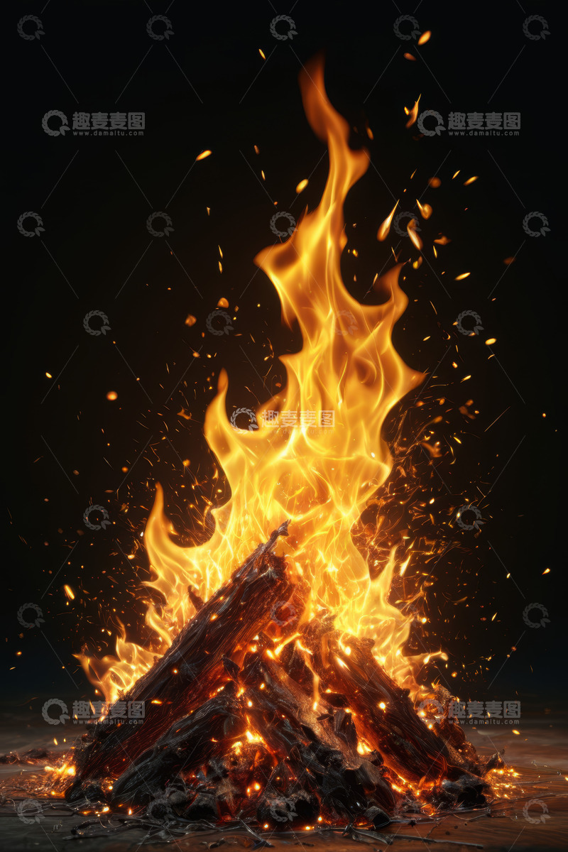 高清大图下载【趣麦麦图】燃烧的篝火火焰特写