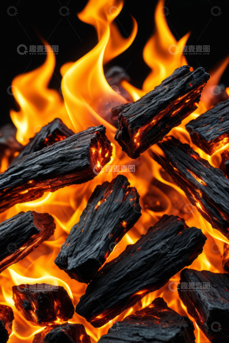 高清大图下载【趣麦麦图】燃烧的炭火火焰特写