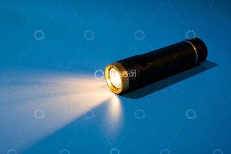 高清大图下载【趣麦麦图】蓝色背景下发光手电筒
