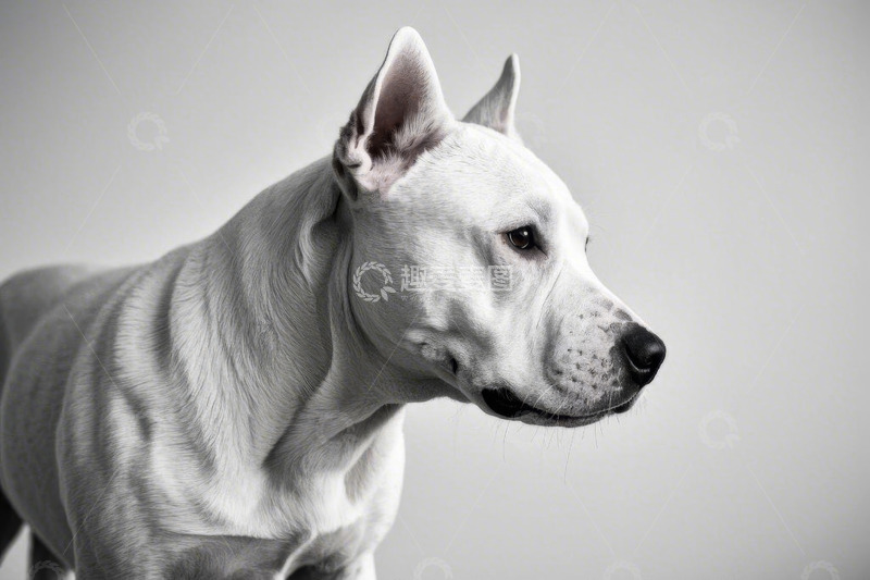 高清大图下载【趣麦麦图】白色斗牛犬侧面特写