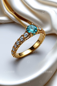 金色宝石戒指特写