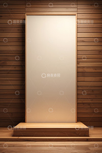 木质背景前的空白展示板