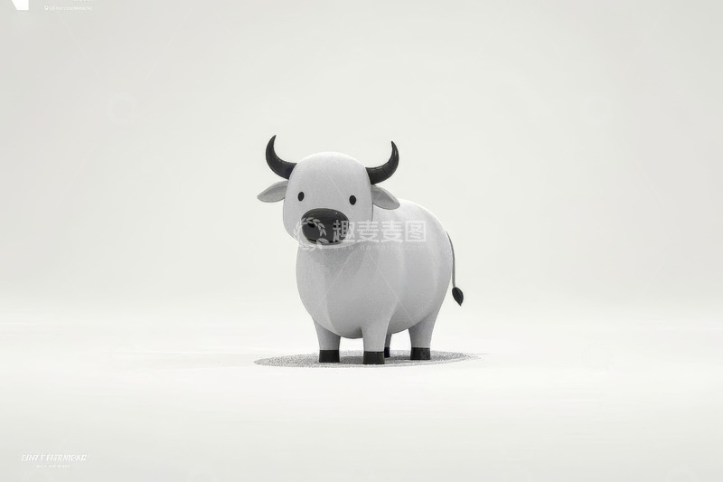 高清大图下载【趣麦麦图】白色卡通牛3D模型展示