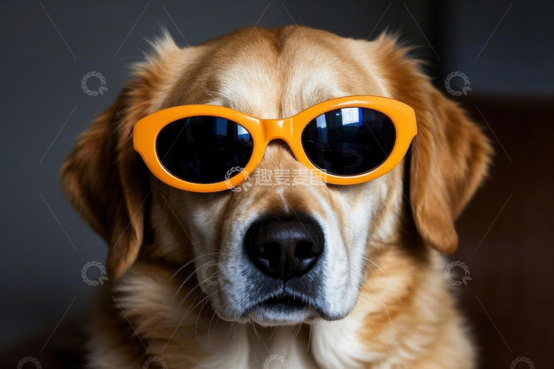 高清大图下载【趣麦麦图】戴墨镜的金毛犬特写