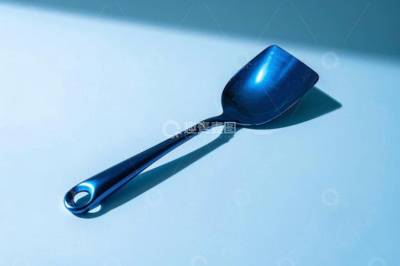 高清大图下载【趣麦麦图】蓝色金属锅铲特写