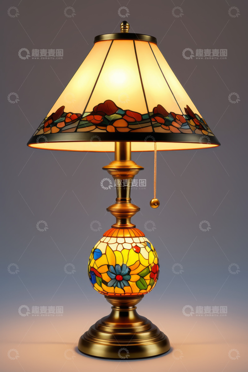 高清大图下载【趣麦麦图】复古彩色玻璃台灯特写