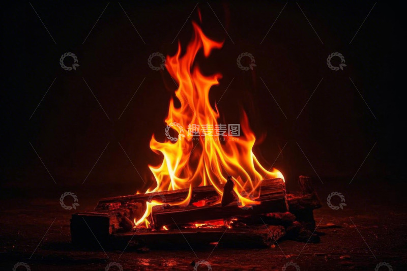 高清大图下载【趣麦麦图】燃烧的篝火火焰特写