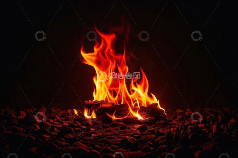 高清大图下载【趣麦麦图】燃烧火焰与碎石场景