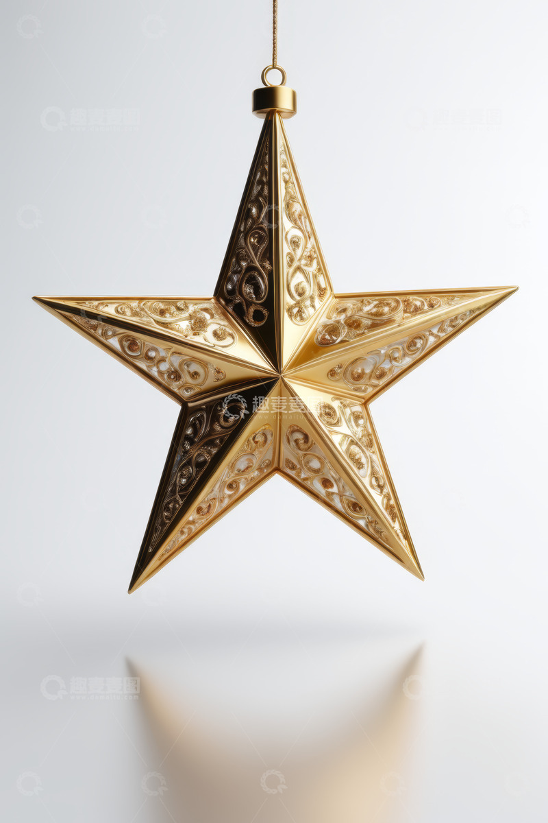 高清大图下载【趣麦麦图】金色五角星圣诞装饰挂件