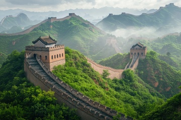 长城高山云雾树木美景