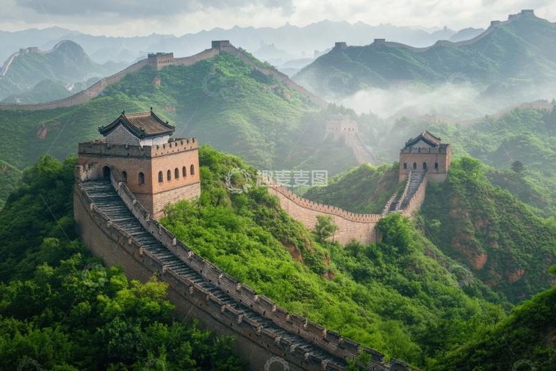 高清大图下载【趣麦麦图】长城高山云雾树木美景