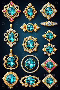 多款镶嵌宝石珠宝饰品展示