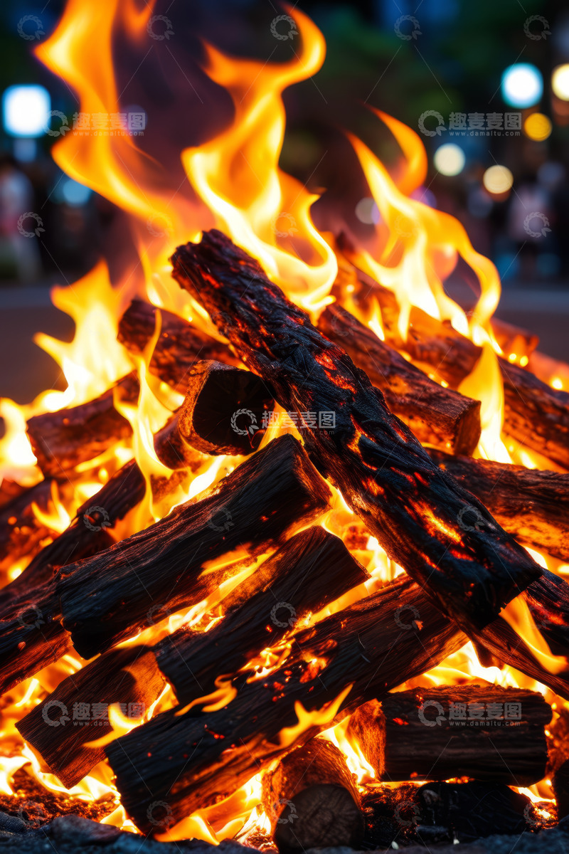高清大图下载【趣麦麦图】燃烧的篝火特写