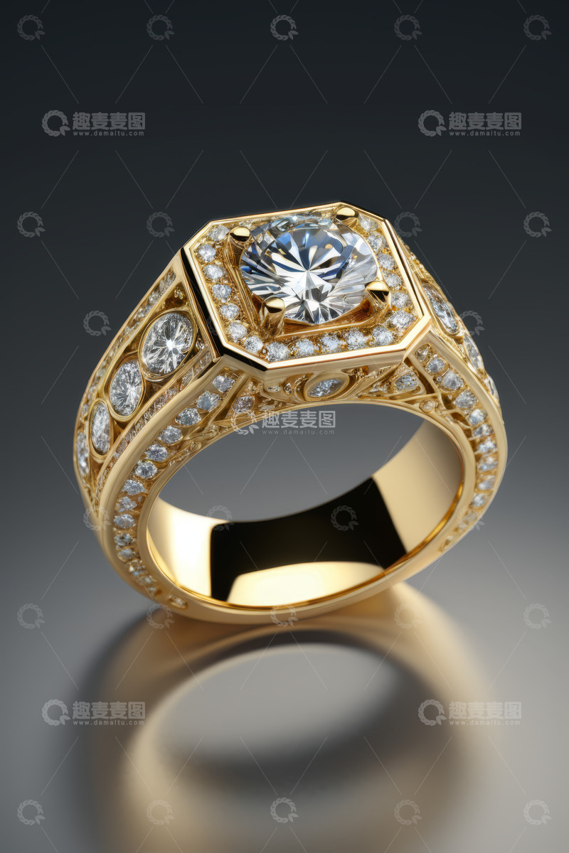 高清大图下载【趣麦麦图】奢华钻石金戒指特写