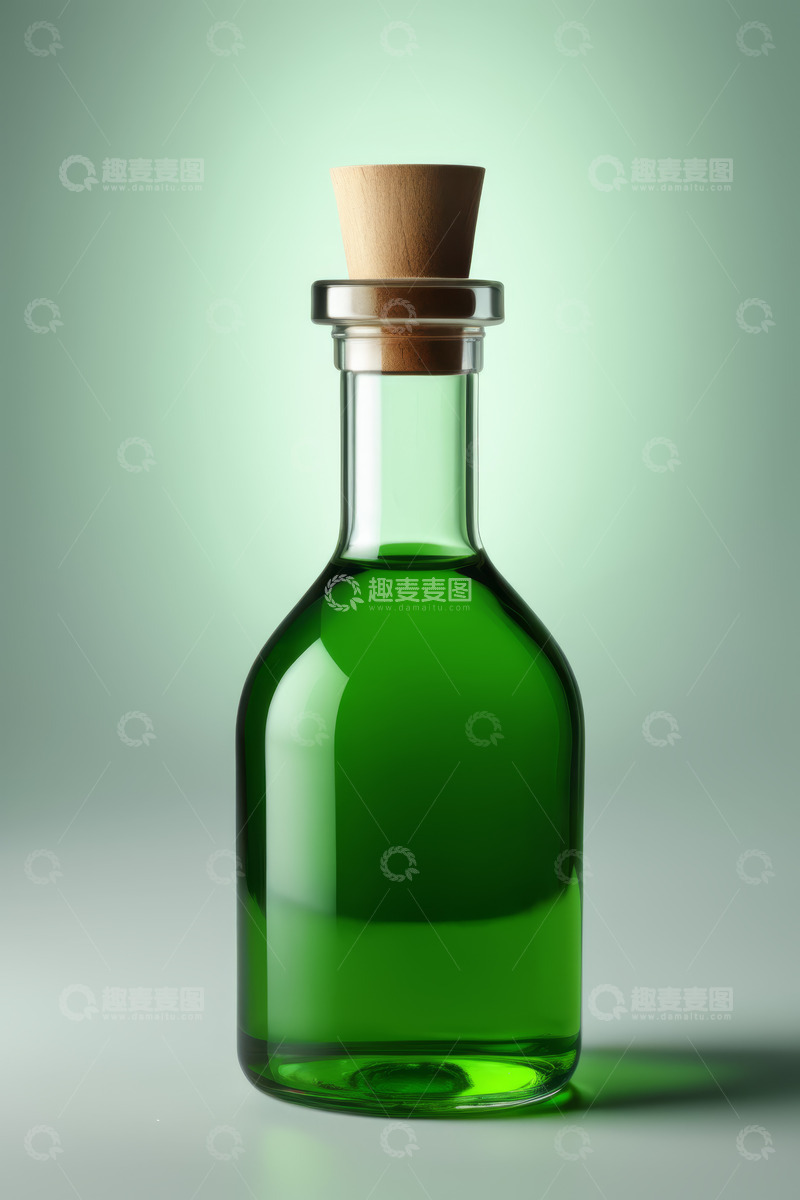 高清大图下载【趣麦麦图】带软木塞的绿色液体玻璃瓶