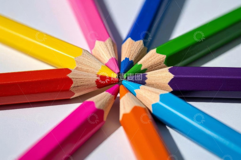 高清大图下载【趣麦麦图】彩色铅笔呈放射状排列