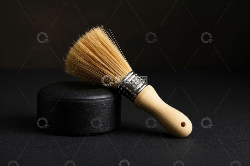 高清大图下载【趣麦麦图】木柄毛刷与黑色容器静物