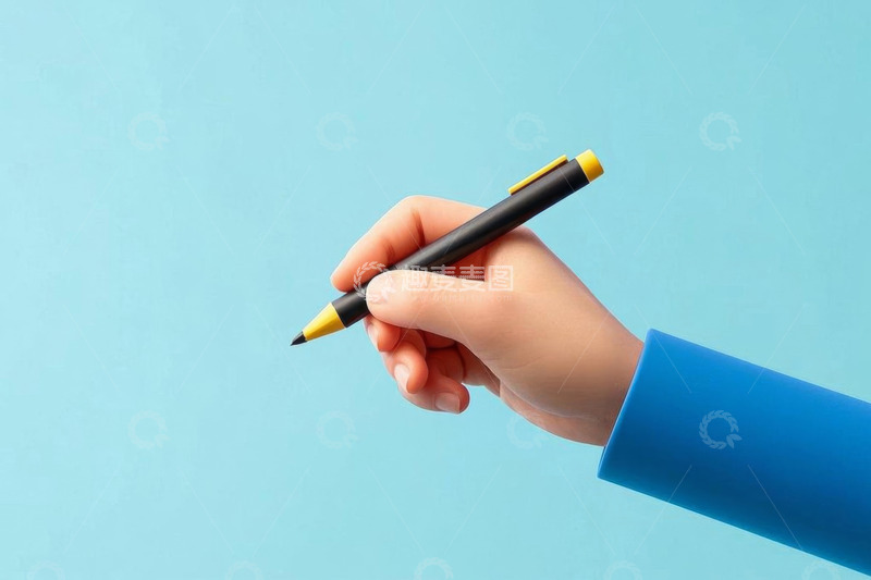 高清大图下载【趣麦麦图】手持黑色黄帽笔的手部特写