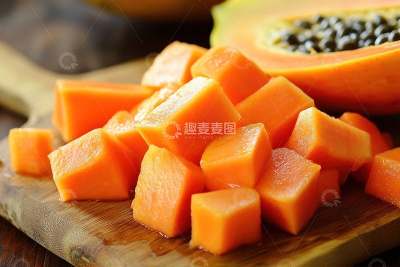 高清大图下载【趣麦麦图】案板上放置的切块木瓜