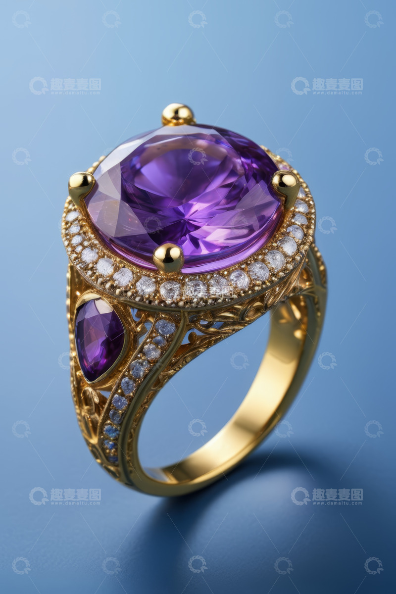 高清大图下载【趣麦麦图】紫宝石金戒指特写