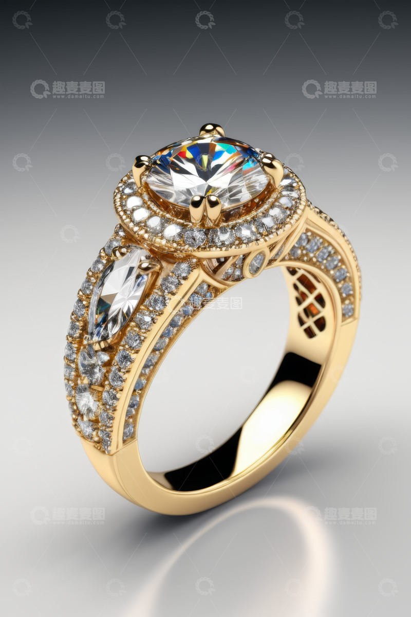 高清大图下载【趣麦麦图】精美钻石黄金戒指特写
