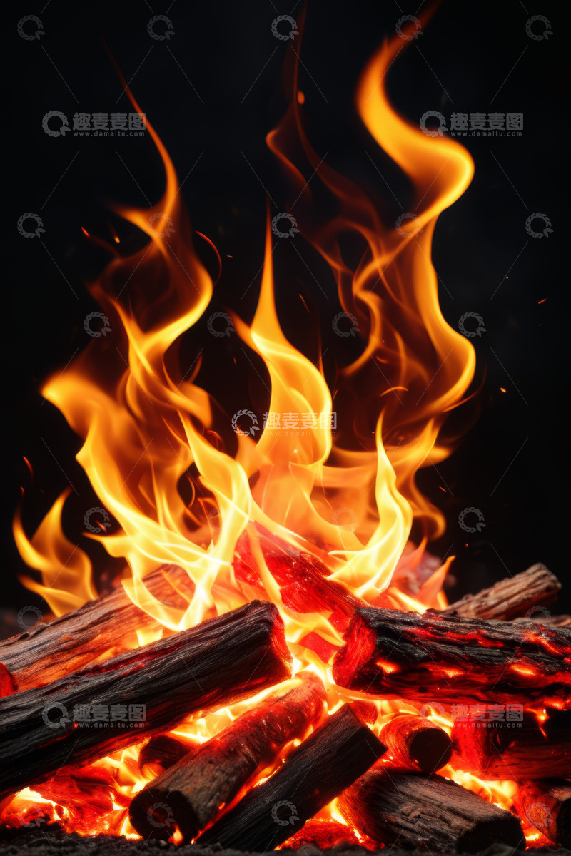 高清大图下载【趣麦麦图】燃烧的篝火火焰特写
