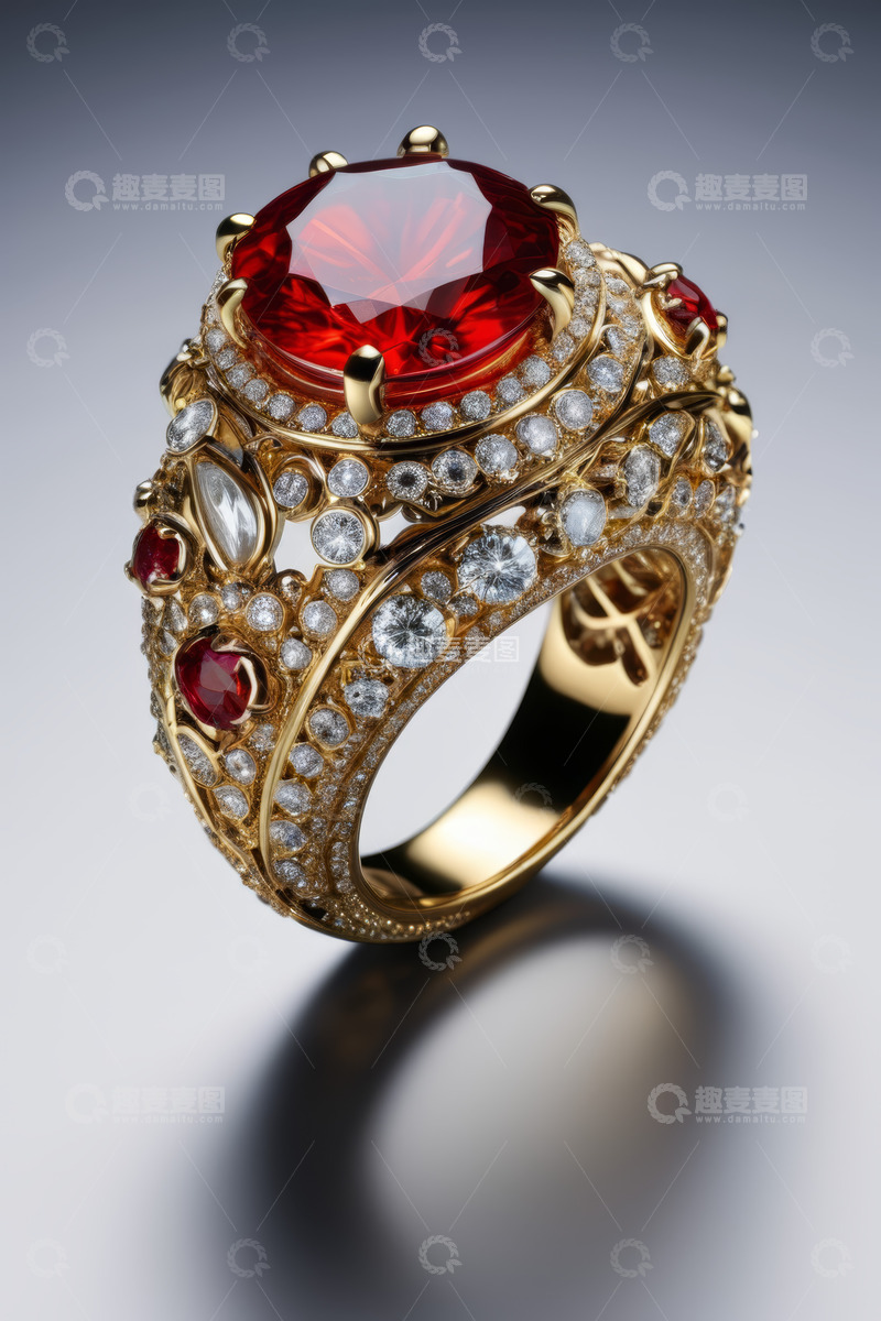 高清大图下载【趣麦麦图】精美红宝石钻石戒指特写