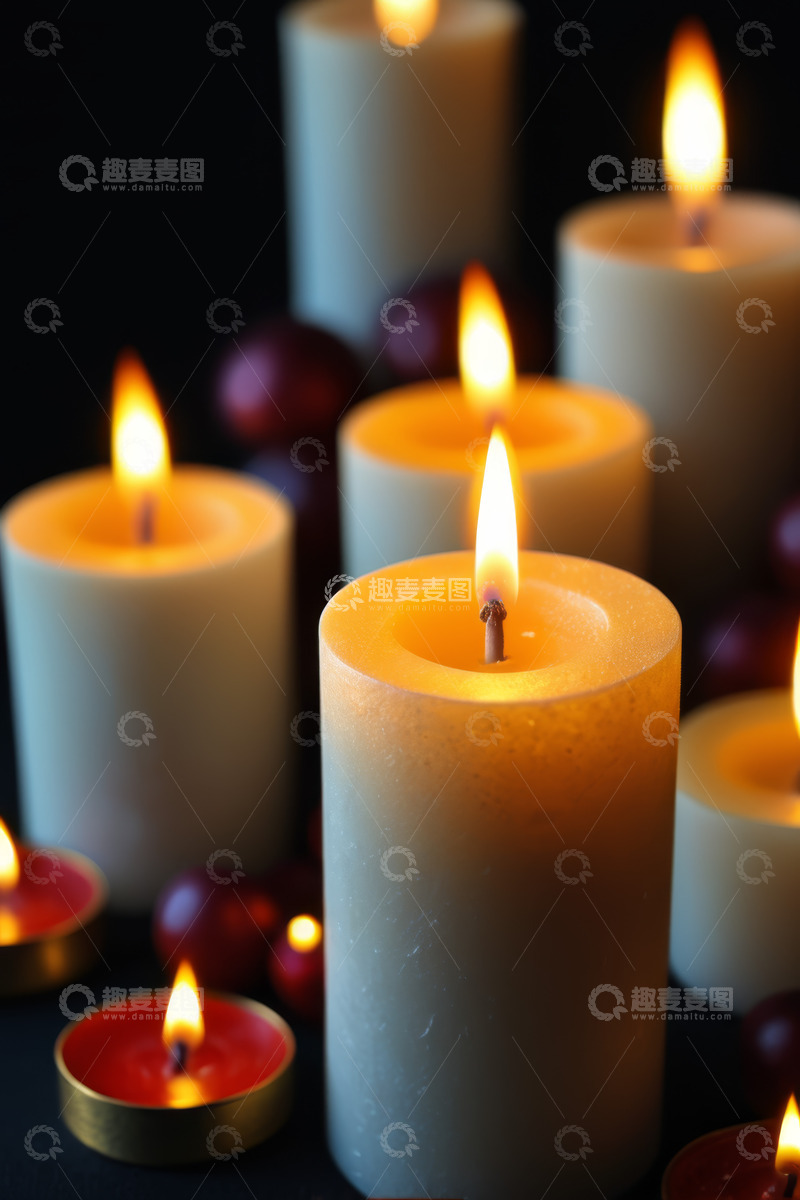 高清大图下载【趣麦麦图】点燃的蜡烛与烛火特写