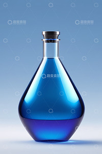 蓝色液体玻璃瓶子特写