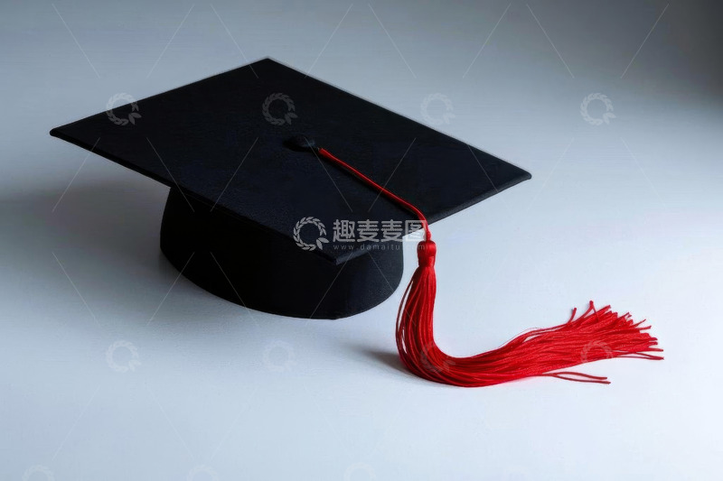 高清大图下载【趣麦麦图】黑色学士帽带红色流苏特写