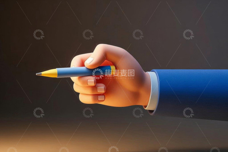 高清大图下载【趣麦麦图】卡通手握着蓝色铅笔