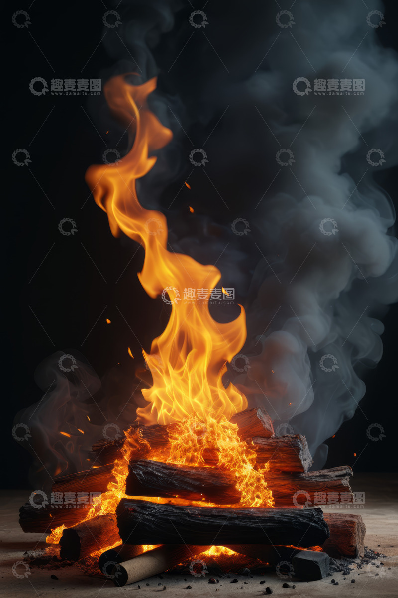 高清大图下载【趣麦麦图】燃烧的篝火特写