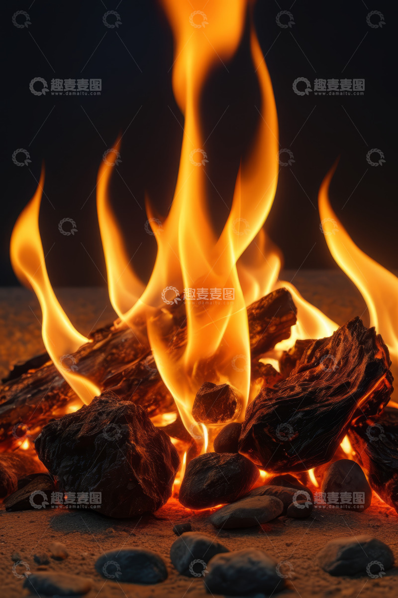 高清大图下载【趣麦麦图】燃烧的火焰与木柴特写