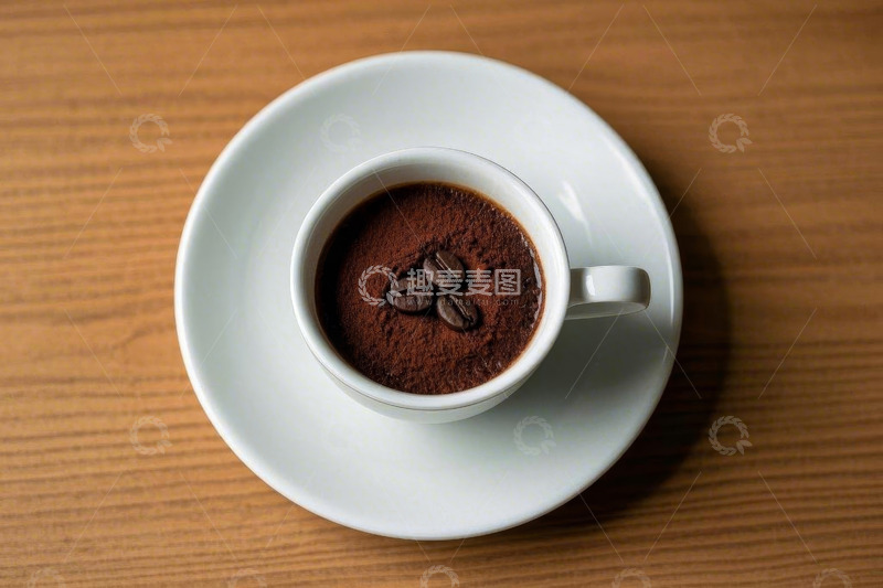 高清大图下载【趣麦麦图】木桌上的白色咖啡杯与咖啡