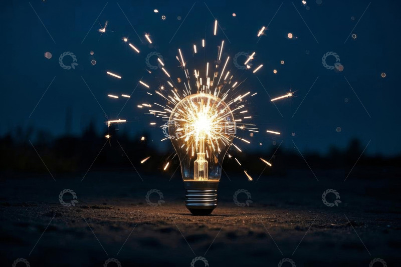 高清大图下载【趣麦麦图】发光灯泡迸射火花创意画面