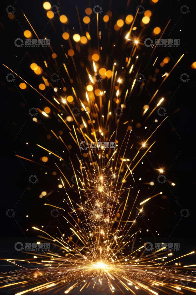 高清大图下载【趣麦麦图】黑色背景下闪烁的金色火花