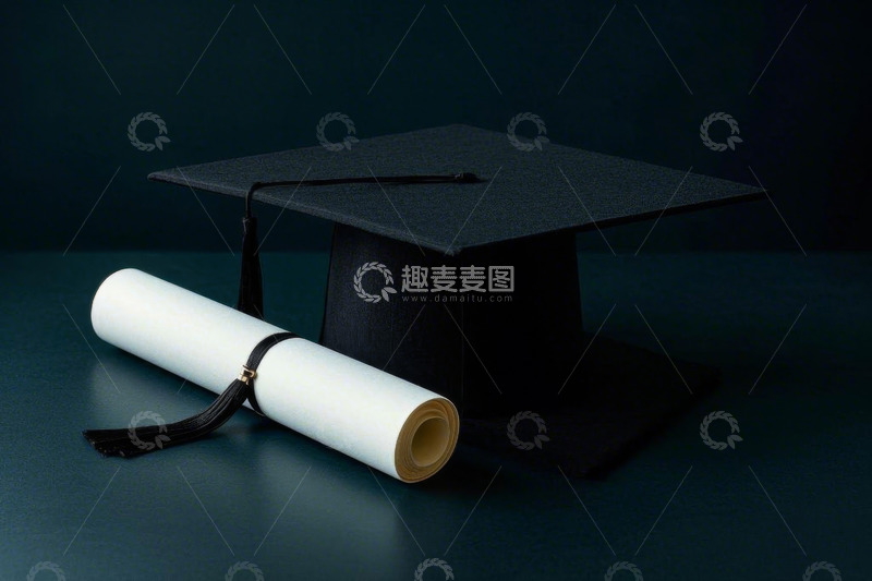 高清大图下载【趣麦麦图】毕业帽与毕业证书静物