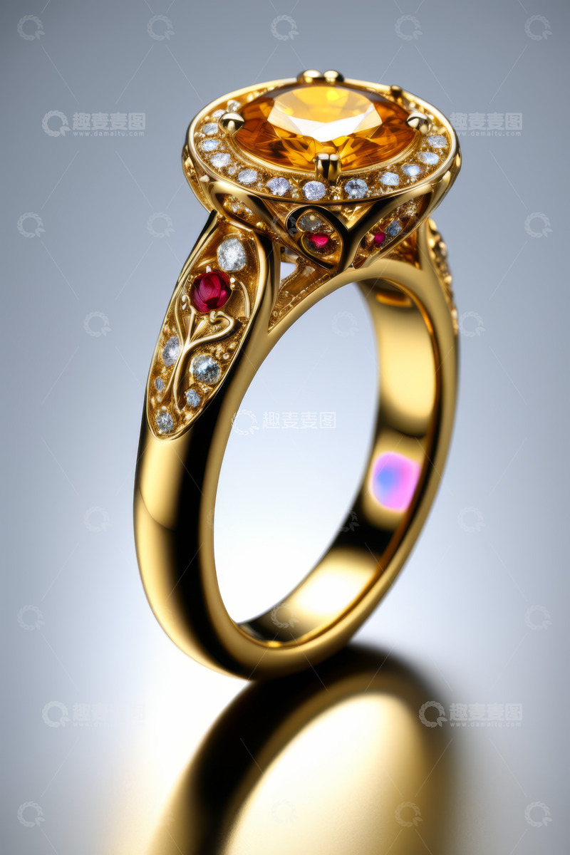 高清大图下载【趣麦麦图】金色宝石戒指特写