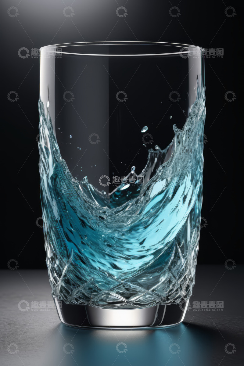 高清大图下载【趣麦麦图】玻璃杯中的蓝色液体水花