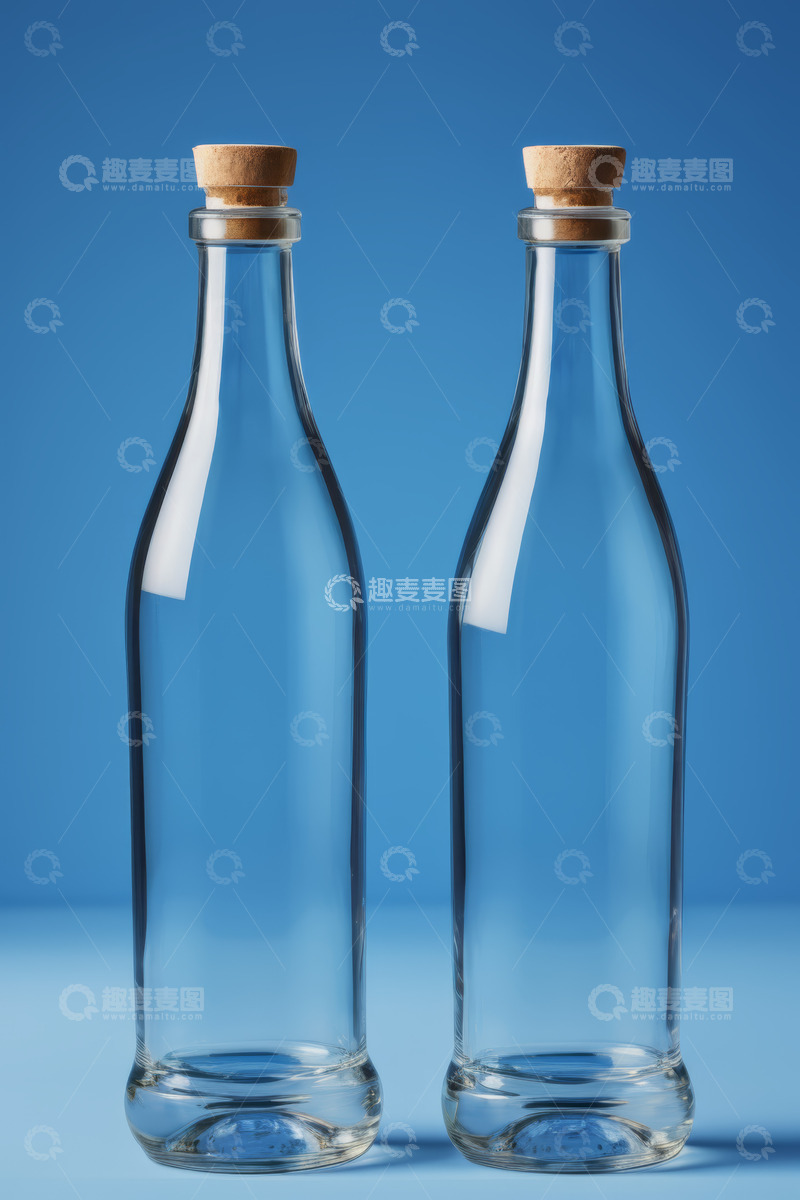 高清大图下载【趣麦麦图】两个带软木塞的透明玻璃瓶