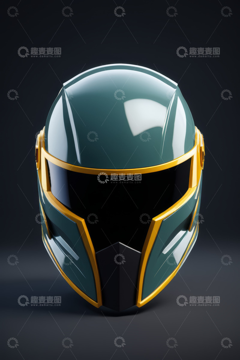 高清大图下载【趣麦麦图】绿色金属质感头盔特写