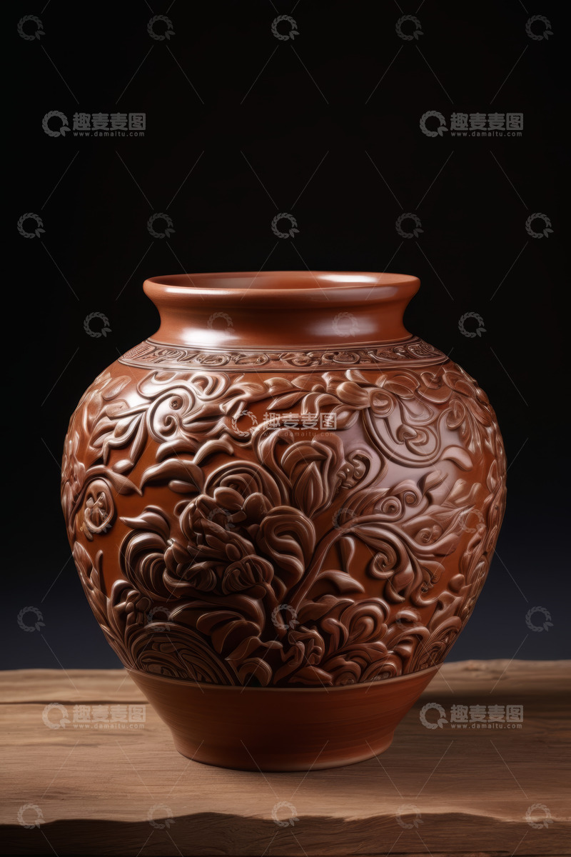 高清大图下载【趣麦麦图】棕色花纹陶瓷花瓶静物