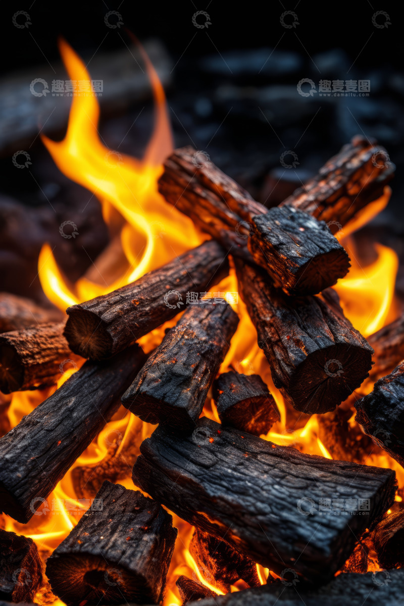 高清大图下载【趣麦麦图】燃烧的木柴与火焰特写