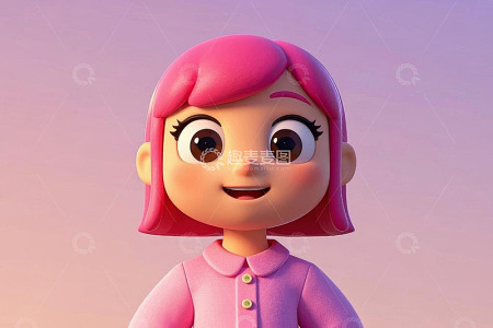 卡通粉色头发女孩肖像