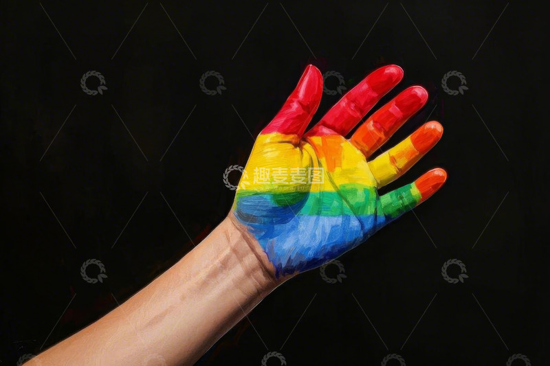 高清大图下载【趣麦麦图】彩绘彩虹手掌特写