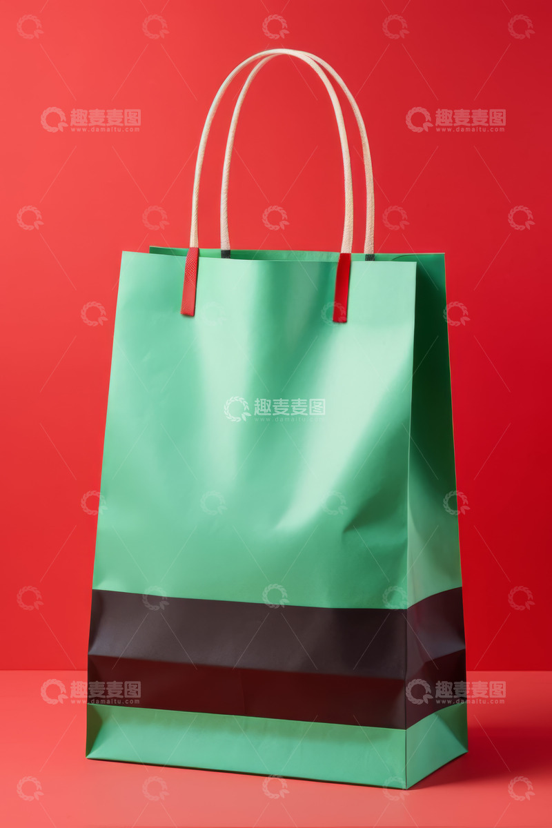 高清大图下载【趣麦麦图】绿色手提购物袋特写