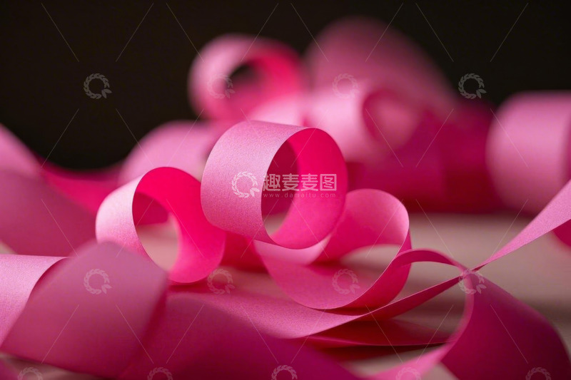 高清大图下载【趣麦麦图】粉色卷曲丝带特写