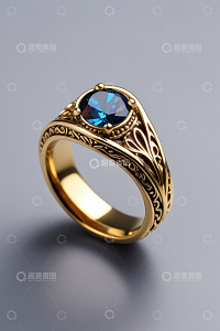 镶嵌蓝宝石的精美金色戒指